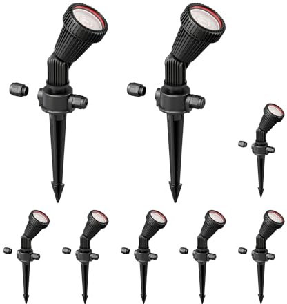 ledscom.de 8 Stück Gartenstrahler mit Erdspieß PIRK für außen, schwarz, inkl. GU10 LED (warmweiß, 7,6W, je 1103lm, 33°)