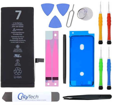 OnlyTech - Batteria di ricambio Premium per iPhone 7-1960mAh, identica all'originale - Kit 12 Strumenti Professionali e adesivo schermo Incluso