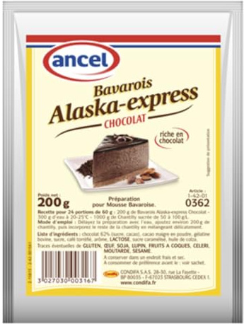 Bavarois Alaska Express Chocolat, Framboise, Fraise et Poire 200/Sachet - Livraison Gratuite France (2 sachets, Chocolat)