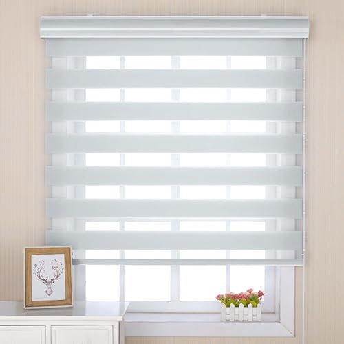Doppelrollo Verdunkelungsrollo 45 x 135 cm Blickdicht Sichtschutz Sonnenschutz Sonnenschutzrollo Zebrarollo Seitenzugrollo Bequeme Montage für Fenster & Türen, Hellgrau