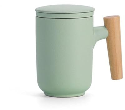MAGICVOGEL Tasse à thé en céramique avec infuseur et couvercle - 300 ml - Avec poignée en bois - Surface mate - En céramique - Idéale comme cadeau - Vert