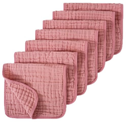 NRVTRE Mullwindeln Spucktücher 6er Stoffwindeln 25x50 cm Mulltücher 6 Lagig Saugstark Waschlappen Musselintücher Baumwolle Faltwindeln (Rosa)