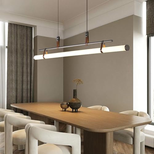 Bellastein Lampe à Suspension LED Linéaire Dimmable - Moderne Avec Télécommande Pour Table à Manger, Bureau, Salle à Manger, Salon, Cuisine (Noir, 80cm)