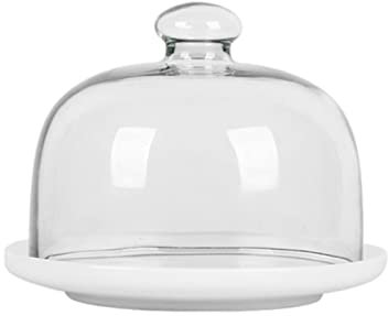 CCYENG Alzata per Dolci con Coperchio a Cupola in Vetro Trasparente, Vassoio per Esposizione di Torte in Ceramica, Vassoio Multifunzionale per Dessert, per Feste di Compleanno, Frutta (Bianco 26 cm)