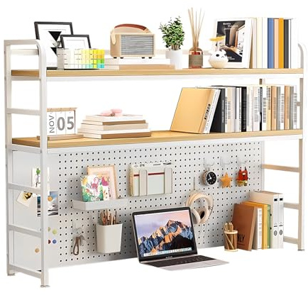 FPIGSHS Multifunktionale Arbeitsplatzregal - Anpassbare Mehrschicht-Speicherregal, Desktop-Ständer, Multifunktionaler Desktop-Organisator, für Home-Office-Arbeitsplatten (Weiß, 110cm/43,3in)