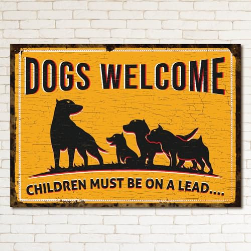 DOGS WELCOME CHILDREN Retro Metal Sign Man Cave Bar Pub Plaque Vintage Gift