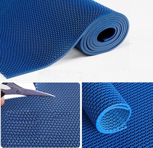 Tappeto Anti-Slip Impermeabile DRENANTE | Pedana in Plastica, Gomma, PVC, Su MISURA | Sauna - Bagno Turco - Docce - Docce - Piscina | Grigio-Verde (BLU, 500x120 cm)