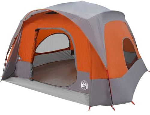 vidaXL Familienzelt für 6 Personen Grau und Orange Wasserdicht, Campingzelt, Gartenzelt, wasserdichtes Zelt, Zelt, leichtes Zelt, Wanderzelt