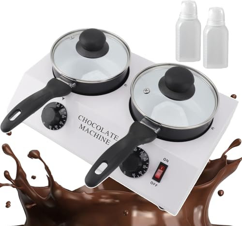 WOTZOV Macchina per sciogliere Il Formaggio al Cioccolato | Pentole elettriche antiaderenti per fonduta | Acciaio Inossidabile | Macchina per temperare Il Cioccolato a 2 Serbatoi | Scald