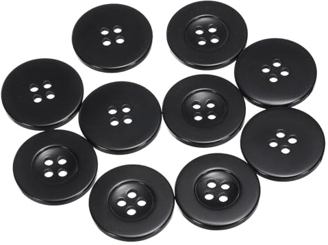 QUARKZMAN 10 Stück Knöpfe 25mm Bastelknöpfe Schwarz Nähknöpfe Harz Rund Flach 4-Loch Kunststoffknöpfe für Nähen DIY Handwerk Scrapbooking Dekorieren Kleidung Mänteln Blusen Hemden