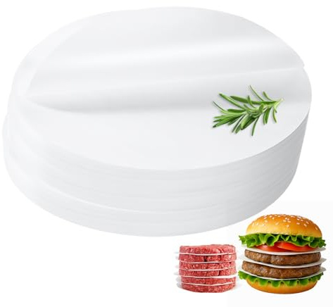 Hugwish 1000 feuilles papier sulfurisé ovale 8x11 cm pour presse steak haché, compatible avec presses de 5 pouces, qualité supérieure certifiée, compostable et réutilisable jusqu'à 3 à 5 fois