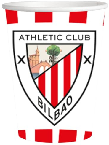 FIESTORA, Vasos Athletic de Bilbao, Vasos para Fiesta de Cumpleaños Temática, Desechables y Resistentes, Diseño Colorido para Celebraciones, Pack 8 Vasos