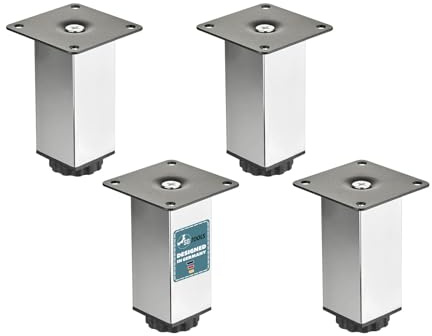 SOTOOLS Möbelfuß QUADRUS 4 Stück Höhe 100 mm Chrom Poliert Tragkraft bis 100 kg Höhenverstellbar – Robuste Möbelbeine für Schränke, Sofas & Regale