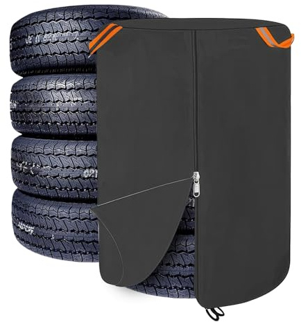 Sporgo Housse de protection pour pneus de voiture : Housse étanche pour 4 pneus, tissu Oxford 420D avec fermeture éclair, bandes réfléchissantes, Housses de pneus universelles pour protection des