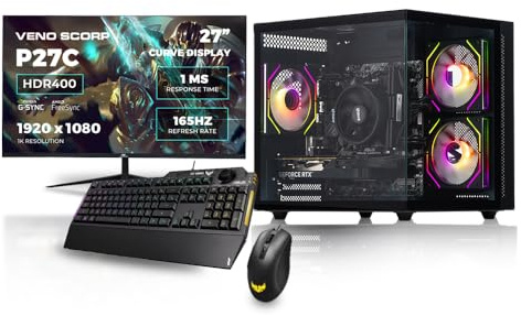 Gaming PC 27 165Hz Bundle AMD Ryzen 5 5600 Processor Nvidia RTX 3050 6GB Graphics Card - 16GB 3200MHz Ram - 1TB NVMe SSD - 550W PSU - Windows 11 - WiFi - Mini Nem 3 - Asus TUF K1 & M3