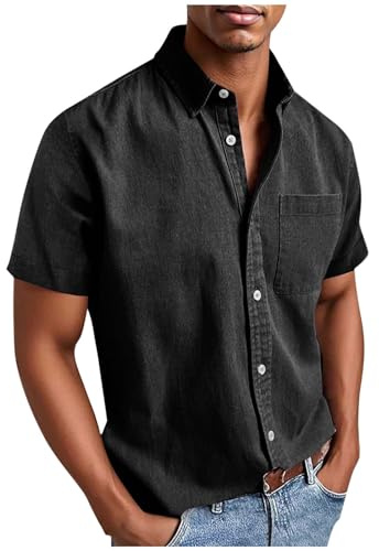 Chemise à manches courtes pour homme, sans repassage, chemise pour homme avec poches, grande taille, chemise à manches courtes, chemise d'été boutonnée, coupe régulière, chemise d'été, Noir , XXL