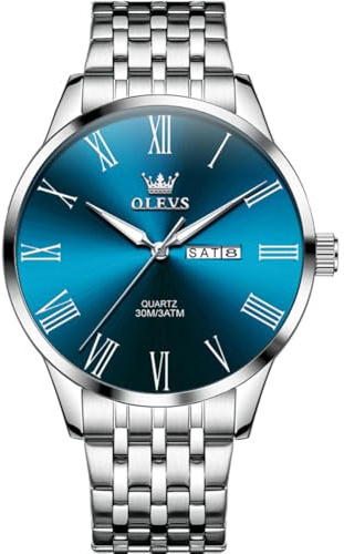 OLEVS Uhr Herren, Silber Analoger Quarz Edelstahl Wasserdicht Herrenuhren, Klassisches Großgesicht Herren Kleid Uhr, Minimalismus Leuchtend Tag Datum Herrenuhren