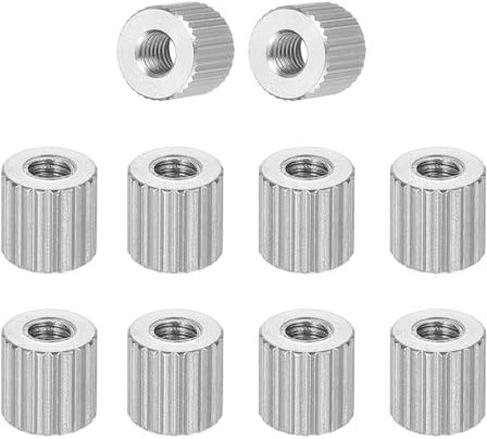 PATIKIL M2.5 Knurled Thumb Nuts, 10pcs 304 Stainless Steel Female Thread Type Flat Head Through Hole Round Hand Tighten Knob Fasteners Screw Cap Adjust Lock Position, D5mm x H5mm
