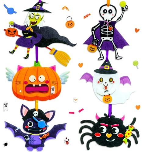 Isisyu Halloween Basteln für Kinder, 12 Stück Halloween Bastelset Kürbis Geist Hexe Fledermaus Spinne Skelett mit Selbstklebenden zum Basteln Kreative Kunsthandwerk Bastelhandwerk für Hallowe'en Deko