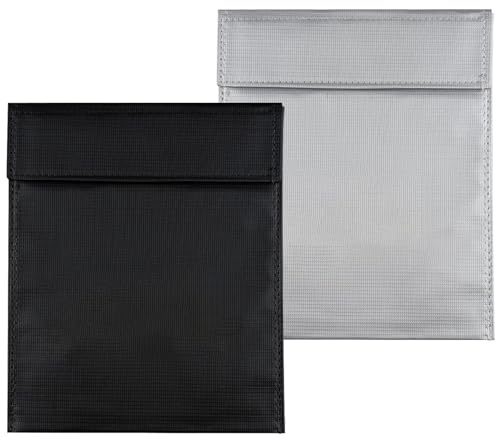 2Stk Feuerfest Wasserdicht Safe Bag, 18 x 23cm Feuerfeste Dokumententasche | Tragbare Flammhemmende Tasche, Lipo Akku Tasche, Tasche Protection Feuerfes für Bargeld Schmuck Pass (Schwarz+Silber)