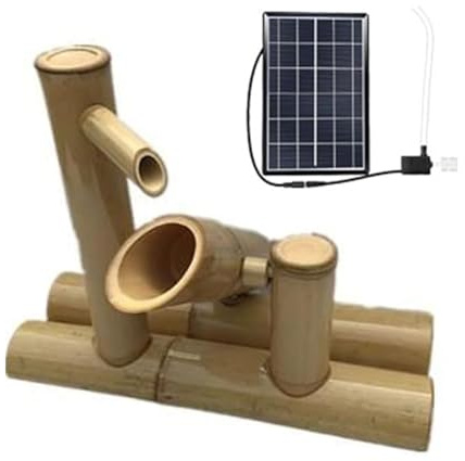 DLAZUM Kit Fontana in bambù ad energia Solare, Fontana d'Acqua Zen Feng Shui Realizzata a Mano, Decorazione Naturale da Giardino, Cascata Circolare Indipendente, per Patio, laghetto,