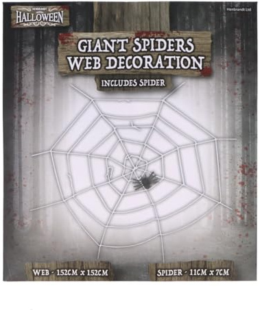 HENBRANDT Halloween Giant Spider Web Decoration 152x152cm Realistic Creepy Spooky Party Prop Indoor Outdoor Haunted House Decor with Included Detailed Spider