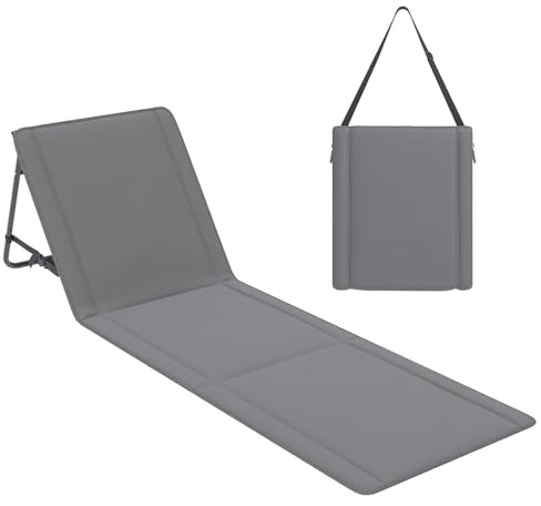Amopatio Tapis de Plage avec Dossier Réglable et Sangle – Chaise de Plage Pliable pour Plage, Jardin, Camping et Terrasse, Gris