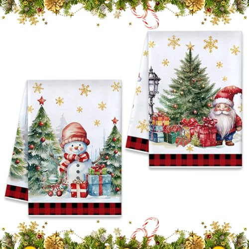 ZJILIXIA 2 Stück Geschirrhandtücher Weihnachten,40x60 cm Weihnachten Deko Geschirrtücher,Weihnachtsdeko Innen,Weihnachtshandtuch,Weinachtsdekorationen Küchentücher Küche Weihnachts Küchen Zubehör (D)