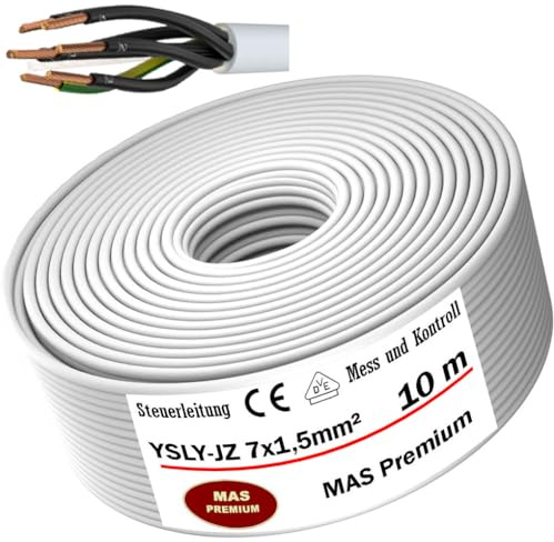MAS Premium 5-150m YSLY-JZ 7x1,5 mm² Flexibles Steuerkabel grau Verlege Kabel Mess- Kontroll- und Regelungsleitung für Werkzeugmaschinen Steuerleitung E-Auto Anschluss zur Ladestation (10m)