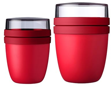 Mepal - Lunchpot Ellipse Duo Pack - Praktischer Müslibecher, Joghurtbecher, to Go Becher - Geeignet für Tiefkühler, Mikrowelle & Spülmachine - 300 & 500 ml - Campus Red