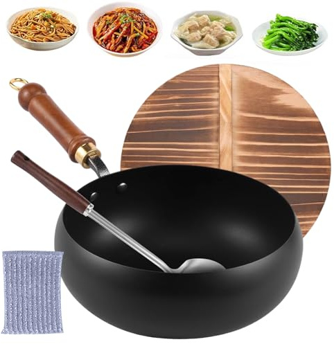 Pots de cuisine anti-attant - Casserole en fonte | Écran avec poignée en bois et spatule pour cuisines à induction électrique, maisons, champs, restaurants, appartements, cuisines à viande