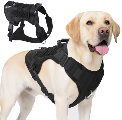 AKOFIC Taktisches Hundegeschirr Mittelgroße Grosse Hunde, Anti Zug Hundegeschirr Ausbruchsicher mit Griff, Verstellbare Atmungsaktiv Geschirr Hund für Hunde Trainierung Spaziergang (Schwarz, M)