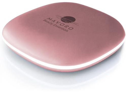 Mavoro Espejo de Maquillaje de Viaje LED | Aumento 1x/10x | Recargable USB-C | Espejo Compacto portátil para Bolsillo y Bolso con Sensor táctil (Rose Dust)