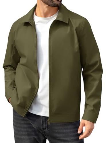 Xnova Mens Jackets Lightweight Smart Casual Full Zip Windbreaker Track Coat Waterproof Bomber Jacket Laydown Collar Outerwear with Hidden Pockets