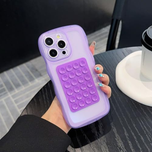 FIFTHAVE Custodia a ventosa per iPhone 16, in silicone, per iPhone 16, con supporto a ventosa, in morbido TPU, trasparente, per selfie e video, resistente agli urti, viola