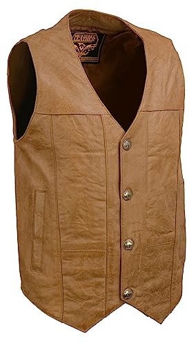 Milwaukee Leather LKM3702 Men's Saddle Leather Classic V-Neck Western Style Motorcycle Rider Vest w/Buffalo Snaps - Large