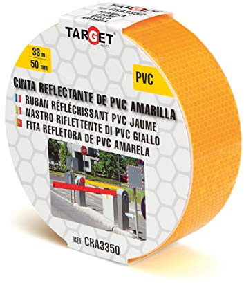 TARGET Reflektierendes Klebeband, gelb, selbstklebend, Beschilderung und Markierung von Objekten und Räumen, Sicherheitsband (33 m x 50 mm)