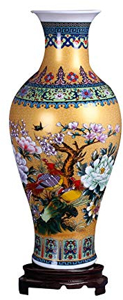 ufengke Jingdezhen Große Fishtail Keramik Bodenvase,Blumenvase,Handgefertigte Dekorative Vase für Hause,Höhe 18.11 (46cm),Golden