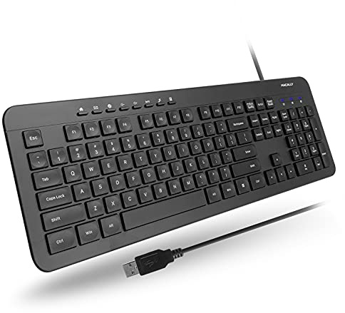 Macally - Tastiera USB cablata per PC, computer desktop, laptop, notebook, Chromebook, ultra sottile, con tastierino numerico, compatibile con Windows 10/8/7/Vista/XP, ecc.