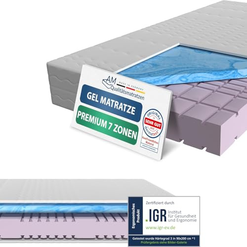 AM Qualitätsmatratzen Premium 7 Zonen Gelmatratze 160x200 H3 - Made in Germany - Oeko TEX Memory Foam Matratze 160x200-23 cm Hoch - Kaltschaummatratze 160x200 H3 mit 4cm Gelauflage