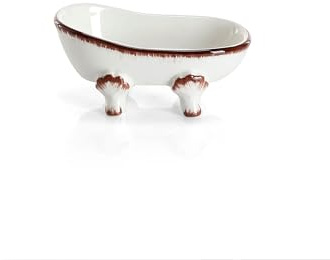 Kiamami Valentina Porta Sapone Shabby Chic Ceramica Bianca Serie Amelia | Da appoggio, forma vasca da bagno, decorato stile retrò, 13,5x8x5,8cm, accessori bagno