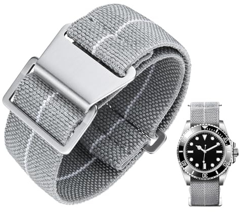 BINLUN Elastisch Nylon Uhrenarmband 18mm 20mm 22mm Parachute Marinetaucher Fabric Stoff-Armbänder Militär Ersatzband für Uhr Damen&Herren - Upgrade Hakenverschluss(Grau-weiß，Silberne Schnalle,20mm)