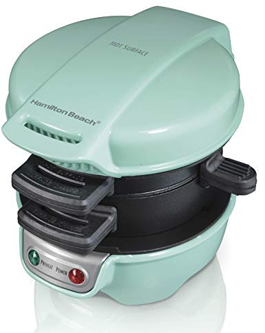 Hamilton Beach Breakfast Sandwich Maker with Egg Cooker Ring, Customize Ingredients, Perfect for English Muffins, Croissants, Mini Waffles, Perfect White Elephant Gifts, Mint (25482)