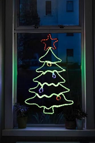 Garden Mile Christmas Tree Silhouette Rope Light - Pre-Lit Waterproof Acrylic Frame with Multicolour LED Lights - Large Festive Decoration for Indoor & Outdoor Windows, Garden & Home