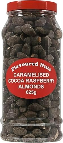 Natural Health 4 Life Snack nuts Caramelised Cocoa Almonds with Natural Raspberry Flavour 625g in a Presentation Gift Jar which is induction sealed for maxium freshness and ease of use (1 Jar)