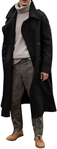 RINTONIX Men's Oversized Notched Long Faux Wool Blend Trench Coat Single Breasted Knee Length Lapel Winter Jacket(BL-XL)