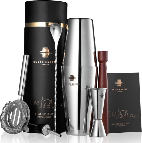 Rusty Barrel Set Cocktail Bloomsbury - Shaker Cocktail con Accessori da Bar - Kit Barman in Scatola Regalo