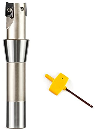 OSCARBIDE 1 by 5-27/32 Indexable End Mill, R8 Shank,90°, 2 Flutes,1 Cutting Dia, 5-27/32 Length, AP16 Nickel Plated, 2pcs APKT1604 Carbide Inserts