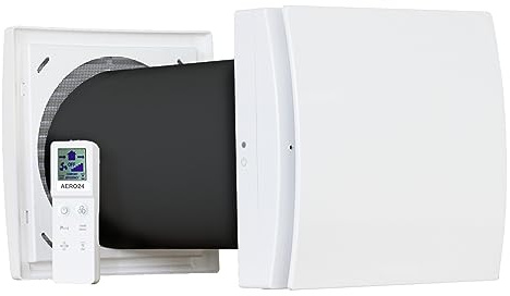 AERO24 Dezentrale Wohnraumlüftung mit Wärmerückgewinnung, Feuchtesensor und Fernbedienung (AERO24 150 Comfort)