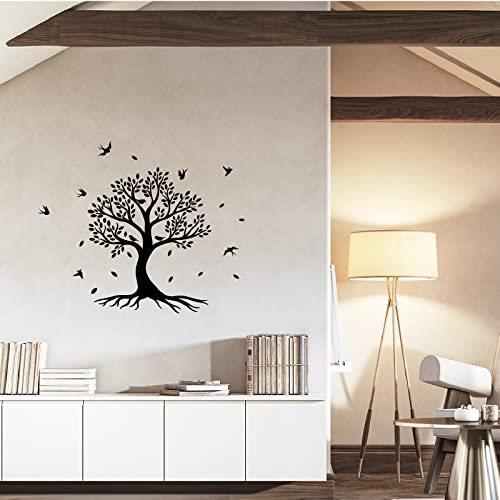 SUPERDANT Tree of Life Wall Decal Family Tree Wall Stickers Birds Branches on a Tree Wall Decals Vinyl Wall Art Silhouette Decal Decorations for Women Bedroom Kitchen Living Room